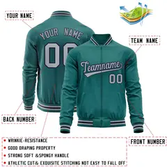 Aqua Gray Varsity Full-Zip Letterman Baseball Jacket 4