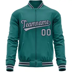 Aqua Gray Varsity Full-Zip Letterman Baseball Jacket 5