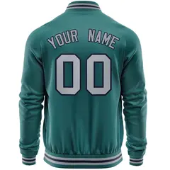 Aqua Gray Varsity Full-Zip Letterman Baseball Jacket 6