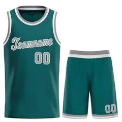 Aqua Gray-White Classic Sets Basketball Uniform Jersey 1