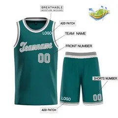 Aqua Gray-White Classic Sets Basketball Uniform Jersey 3