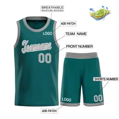 Aqua Gray-White Classic Sets Basketball Uniform Jersey 3