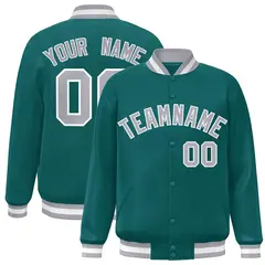 Aqua Gray-White Full-Snap Varsity Letterman Jacket