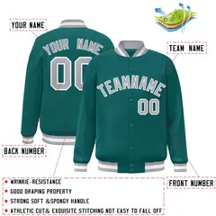 Aqua Gray-White Full-Snap Varsity Letterman Jacket 2