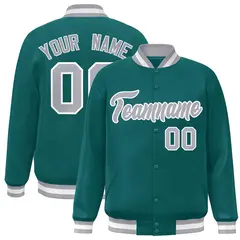 Aqua Gray-White Full-Snap Varsity Letterman Jacket