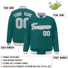 Aqua Gray-White Full-Snap Varsity Letterman Jacket 2