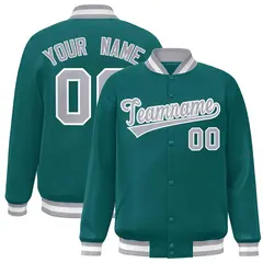 Aqua Gray-White Full-Snap Varsity Letterman Jacket