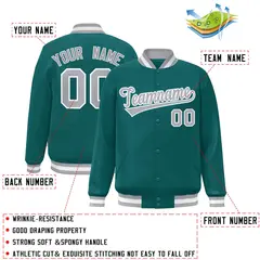 Aqua Gray-White Full-Snap Varsity Letterman Jacket 2
