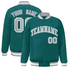 Aqua Gray-White Full-Snap Varsity Letterman Jacket 1