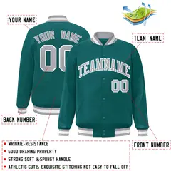 Aqua Gray-White Full-Snap Varsity Letterman Jacket 2