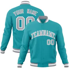 Aqua Gray-White Full-Snap Varsity Letterman Jacket