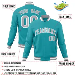 Aqua Gray-White Full-Snap Varsity Letterman Jacket 4