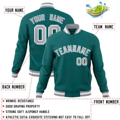 Aqua Gray-White Full-Snap Varsity Letterman Jacket 4