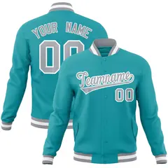 Aqua Gray-White Full-Snap Varsity Letterman Jacket