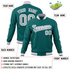 Aqua Gray-White Full-Snap Varsity Letterman Jacket 4
