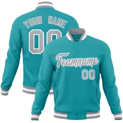 Aqua Gray-White Full-Snap Varsity Letterman Jacket