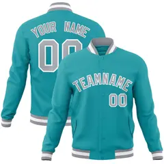 Aqua Gray-White Full-Snap Varsity Letterman Jacket