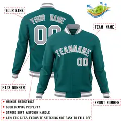 Aqua Gray-White Full-Snap Varsity Letterman Jacket 4