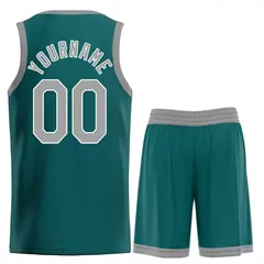Aqua Gray-White Heal Classic Basketball Jersey Uniform Set 2