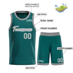 Aqua Gray-White Heal Classic Basketball Jersey Uniform Set 3