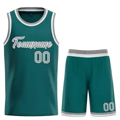 Aqua Gray-White Heal Classic Basketball Jersey Uniform Set 1