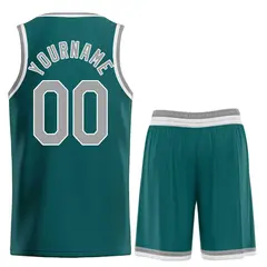 Aqua Gray-White Heal Classic Basketball Jersey Uniform Set 2