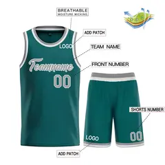 Aqua Gray-White Heal Classic Basketball Jersey Uniform Set 3