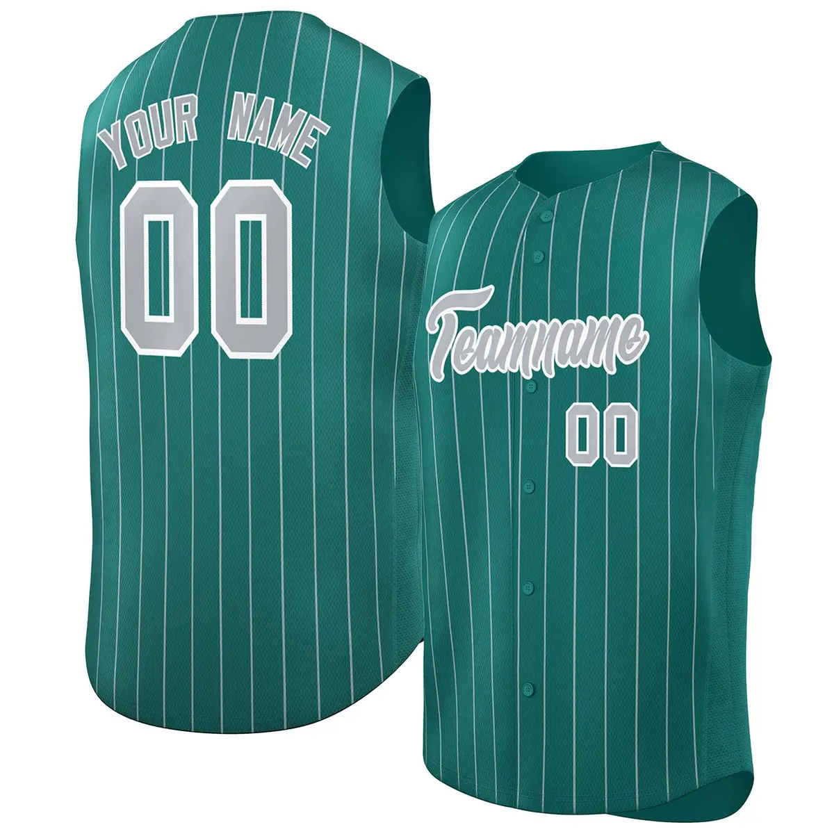 Aqua Gray-White Sleeveless Striped Fashion Baseball Jersey