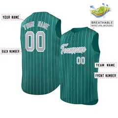 Aqua Gray-White Sleeveless Striped Fashion Baseball Jersey 2