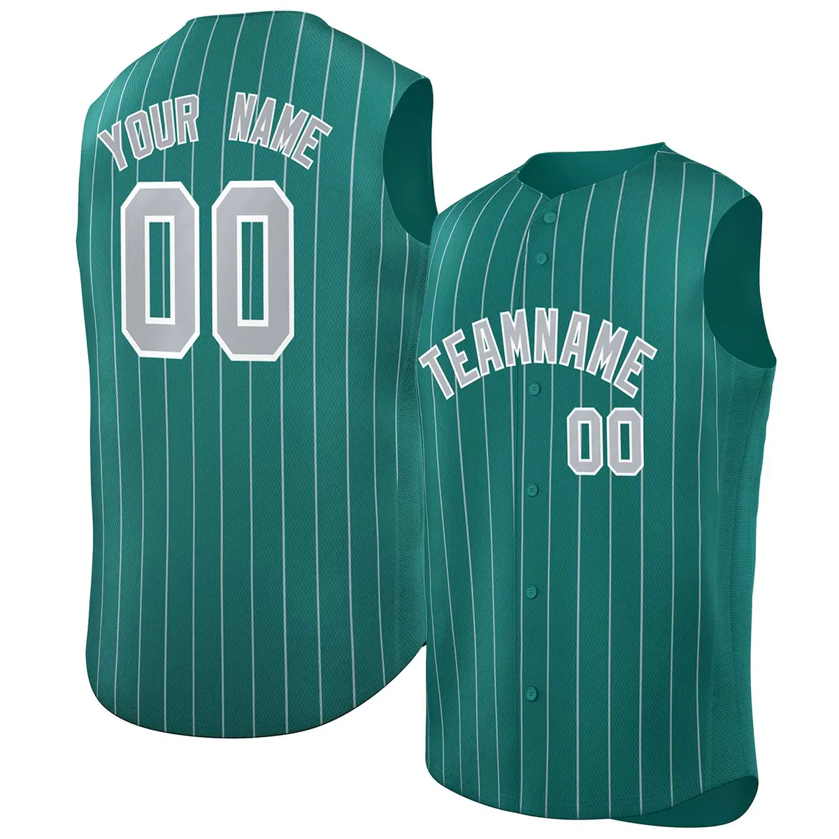 Aqua Gray-White Sleeveless Striped Fashion Baseball Jersey