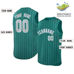 Aqua Gray-White Sleeveless Striped Fashion Baseball Jersey 2