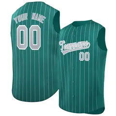 Aqua Gray-White Sleeveless Striped Fashion Baseball Jersey