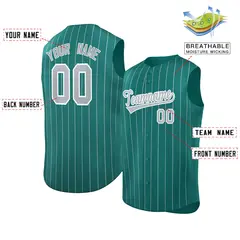Aqua Gray-White Sleeveless Striped Fashion Baseball Jersey 2