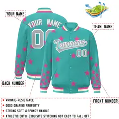 Aqua Gray-White Star Graffiti Varsity Full-Snap Bomber Jacket 2