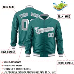 Aqua Gray-White Varsity Full-Zip Letterman Bomber Jacket 2