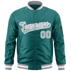 Aqua Gray-White Varsity Full-Zip Letterman Bomber Jacket 3