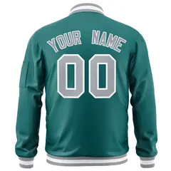 Aqua Gray-White Varsity Full-Zip Letterman Bomber Jacket 4