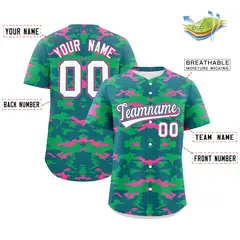 Aqua Green-Pink Camo Authentic Baseball Jersey 2