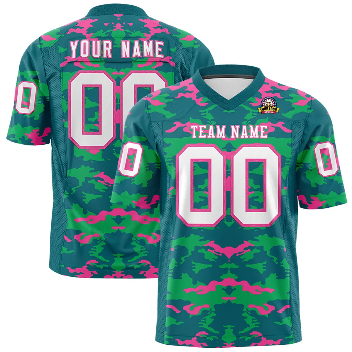Aqua Green-Pink Camo Authentic Football Jersey