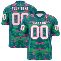 Aqua Green-Pink Camo Authentic Football Jersey 1
