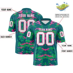 Aqua Green-Pink Camo Authentic Football Jersey 2