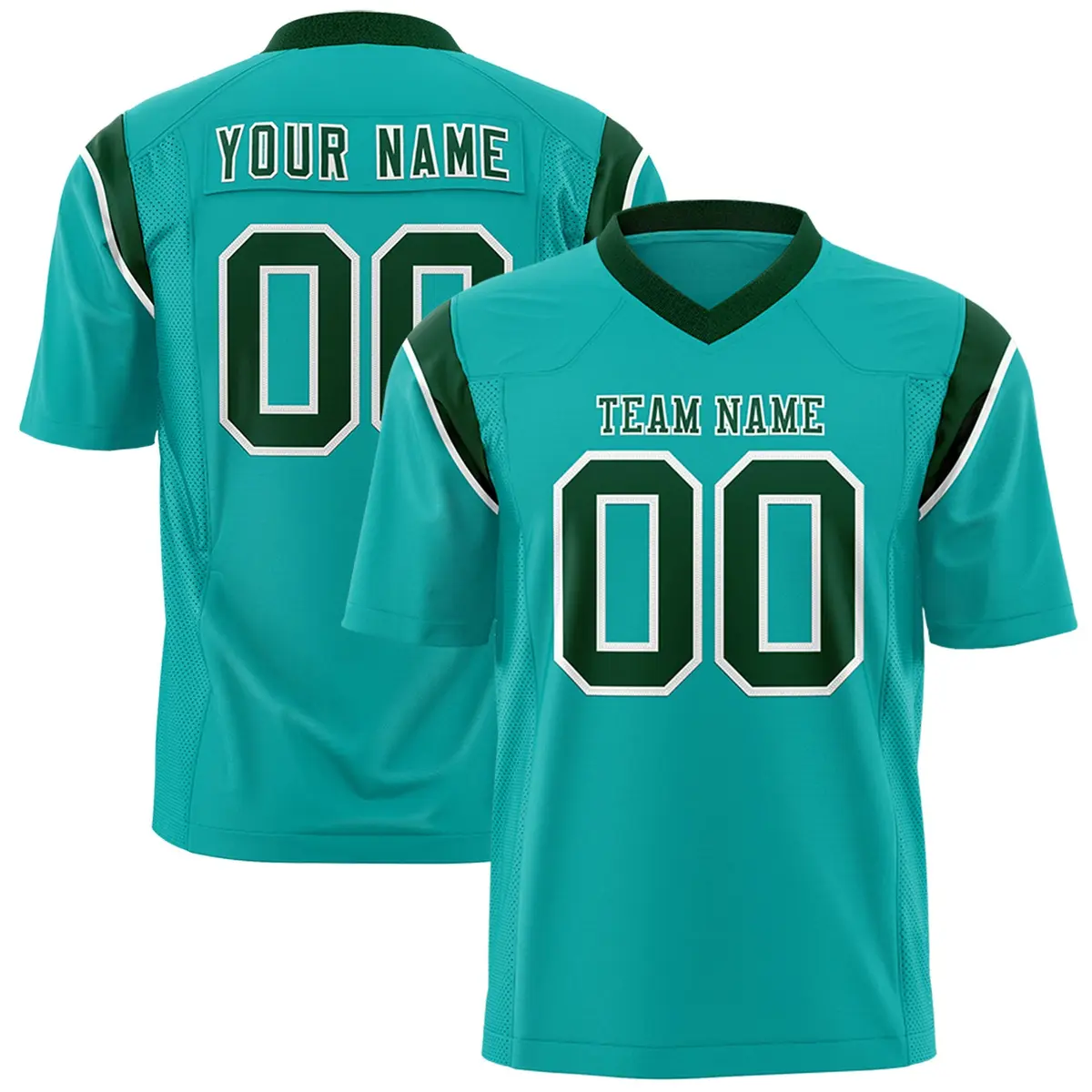 Aqua Green Shoulder Cut Two-Tone Flag Football Jersey