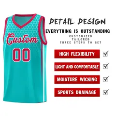 Aqua Honeycomb Pattern Basketball Uniform Jersey 2