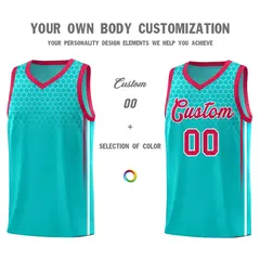 Aqua Honeycomb Pattern Basketball Uniform Jersey 3