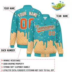 Aqua Ice Cream Cone Graffiti Full-Snap Varsity Letterman Jacket 2