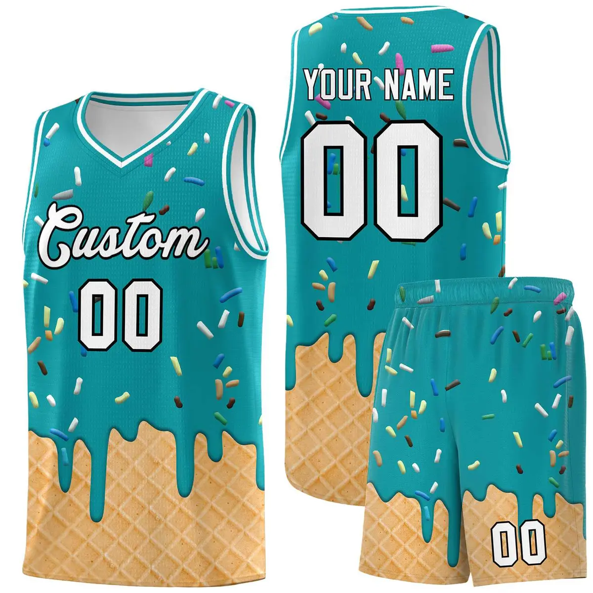 Aqua Ice Cream Element Pattern Basketball Kits