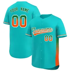 Aqua Kelly Green-Orange Gradient Side Baseball Jersey 1
