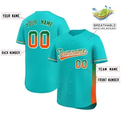 Aqua Kelly Green-Orange Gradient Side Baseball Jersey 2