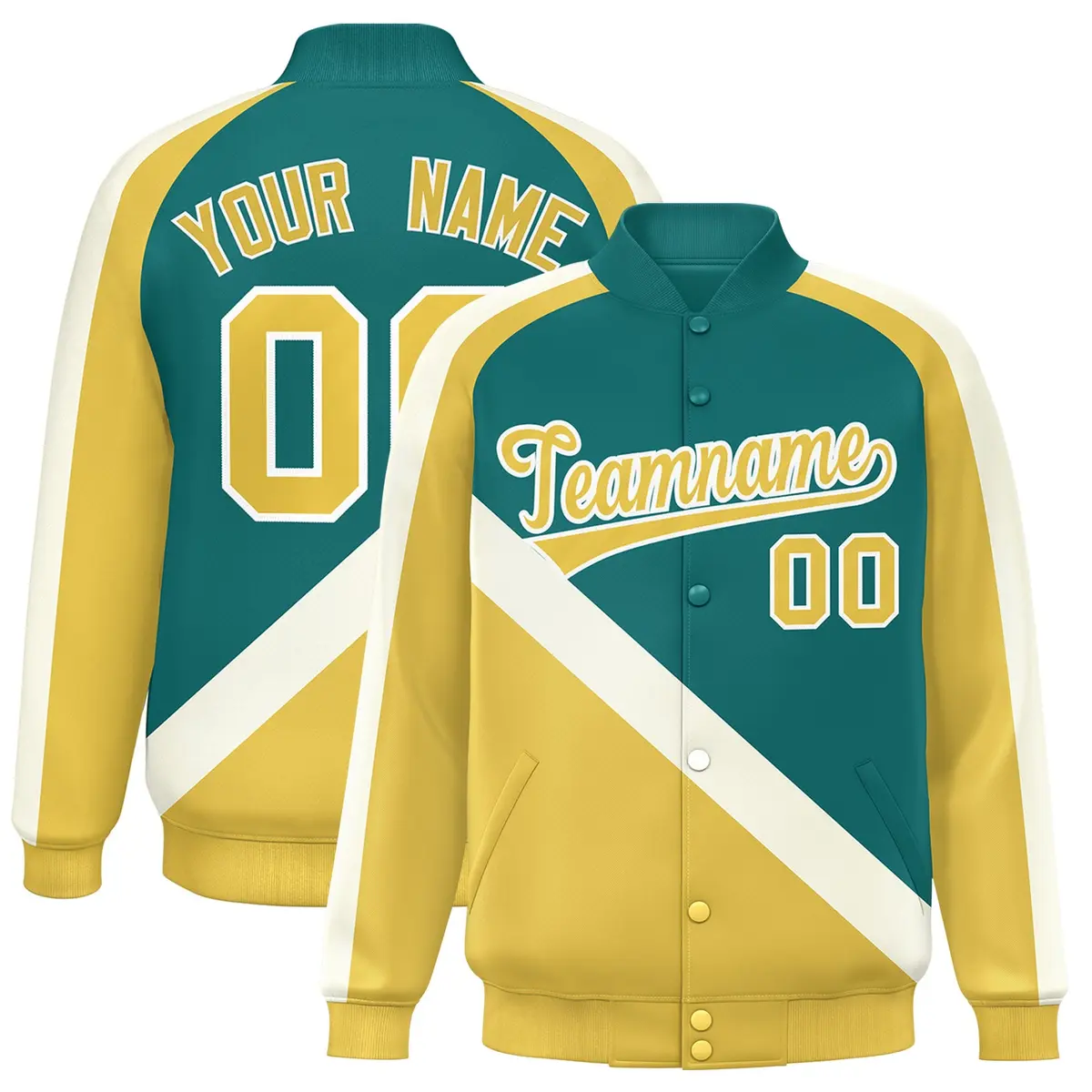 Aqua Khaki Raglan Varsity Full-Snap Letterman Baseball Jacket