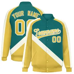 Aqua Khaki Raglan Varsity Full-Snap Letterman Baseball Jacket